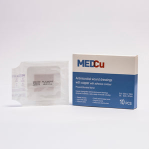 MedCu Antimicrobial Copper Wound Dressing 10cm x 10cm (Adhesive Contour with 5x5cm Pad)